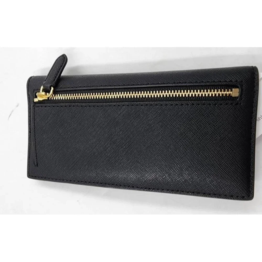 Lauren Ralph Lauren Crosshatch Leather Slim Snapped-Closure Wallet Women's Black - Picture 8 of 11
